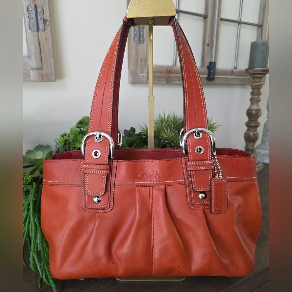 Coach Soho Y2K Pleated Leather Shoulder Bag Large Tote Burnt Orange